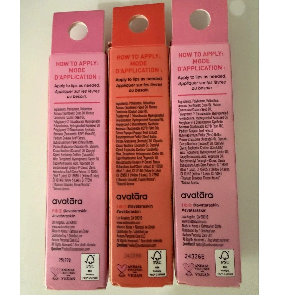 3 Pack Avatara Tinted Lip Jelly Guava Glow Papaya Pop Vegan Lip Gloss Set 0.51oz
